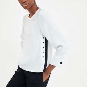 Zara white top with side stripe and button NWT